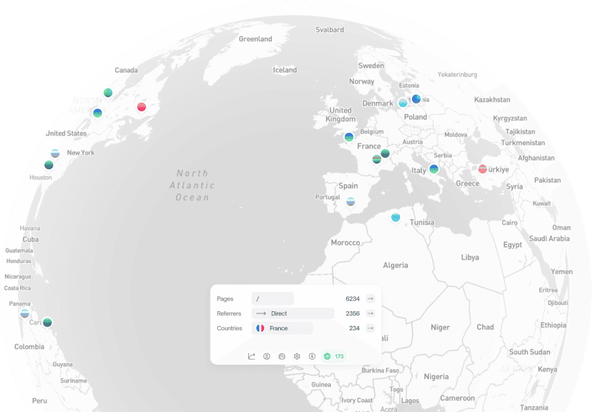 Carte du monde avec marqueurs représentant la présence d'AI Nation
